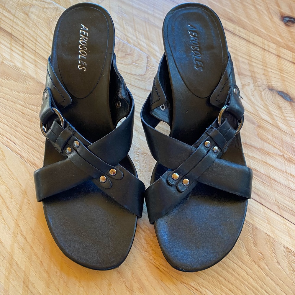 Aerosoles black heel sandals with silver detail